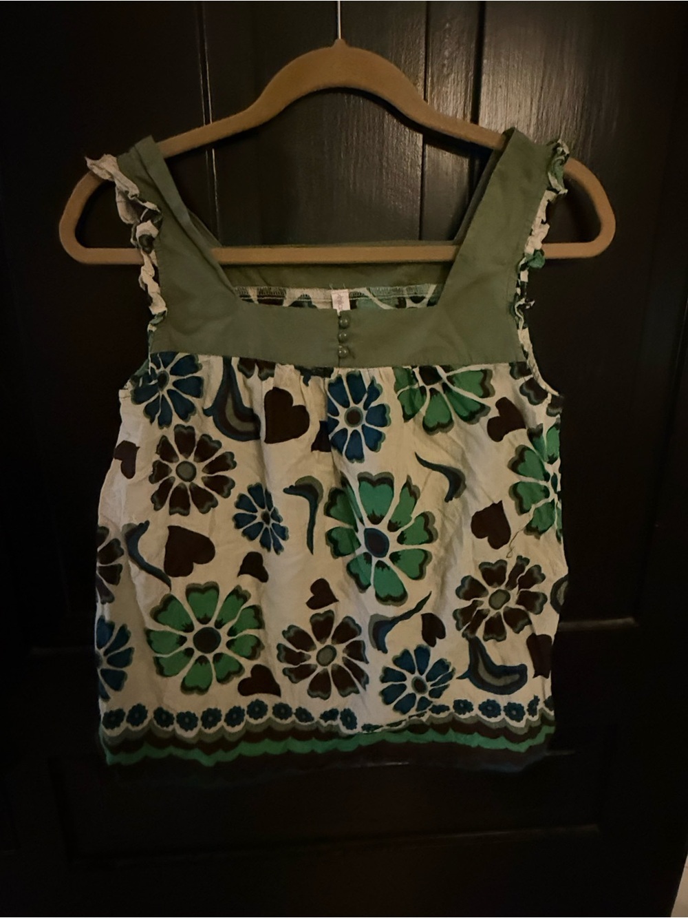 Xhilaration Green Floral Square-Neck Tank